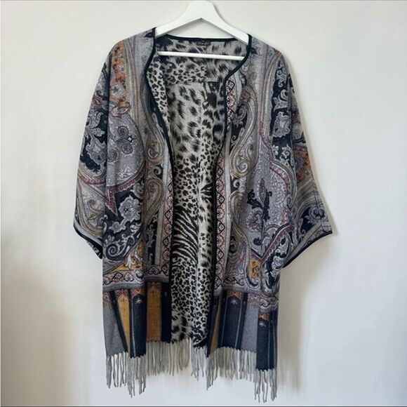 J. McLaughlin Gia Reversible Open Front Wool Poncho L/XL - Picture 1 of 7